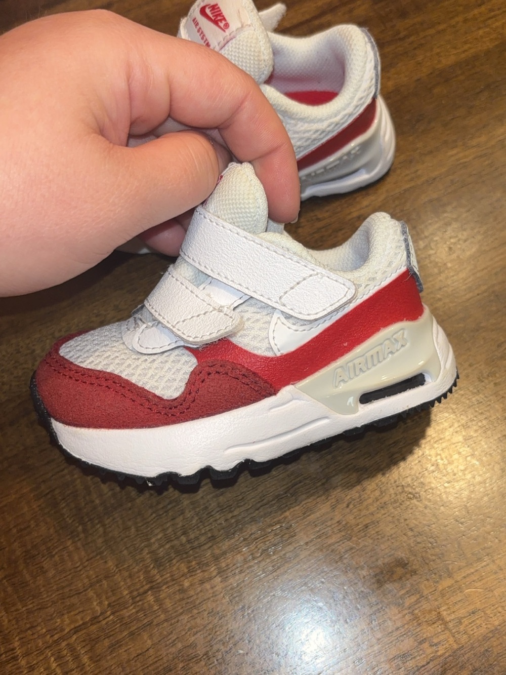 Nike Kids Air Max Velcro Sneakers in White and Red